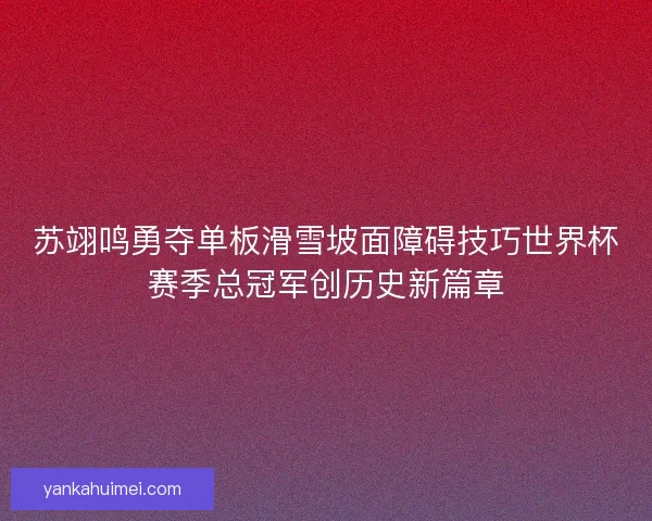 苏翊鸣勇夺单板滑雪坡面障碍技巧世界杯赛季总冠军创历史新篇章