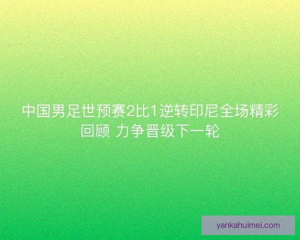 中国男足世预赛2比1逆转印尼全场精彩回顾 力争晋级下一轮